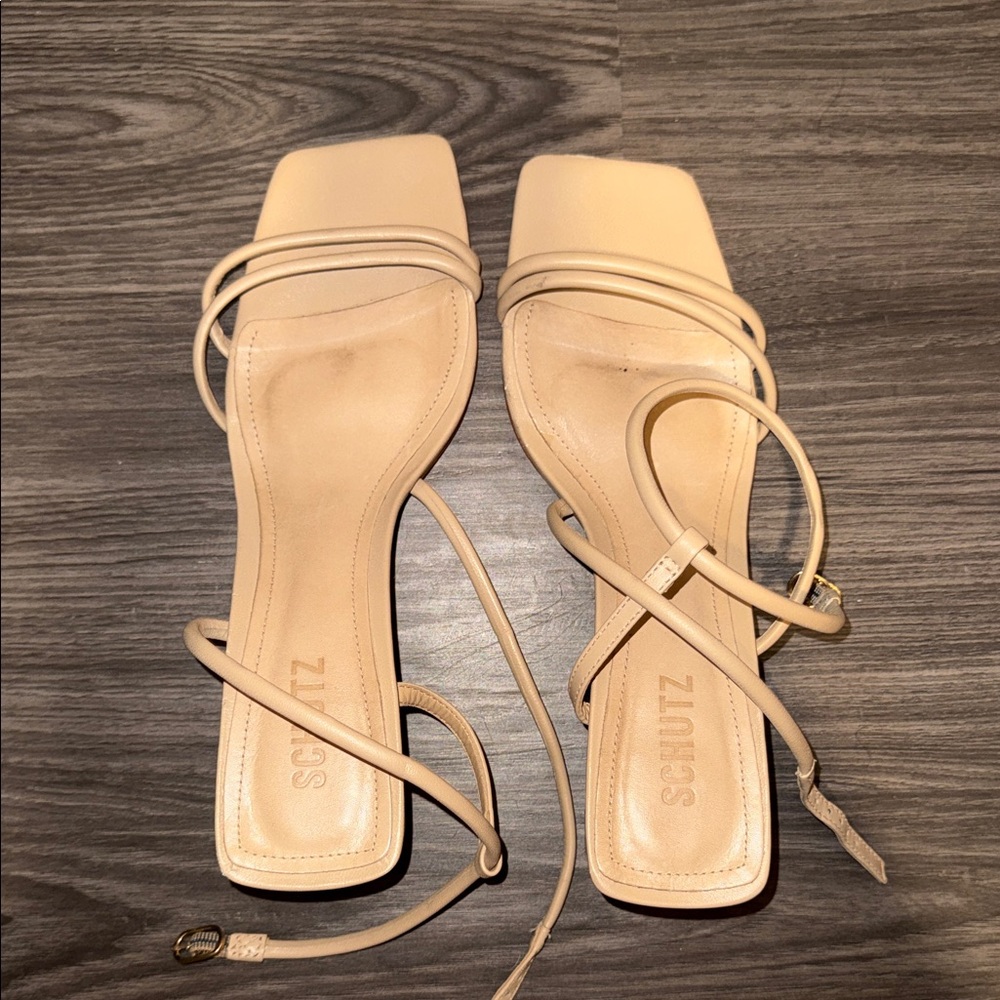 SCHUTZ Nude Strappy Square-Toe Wrap Sandals